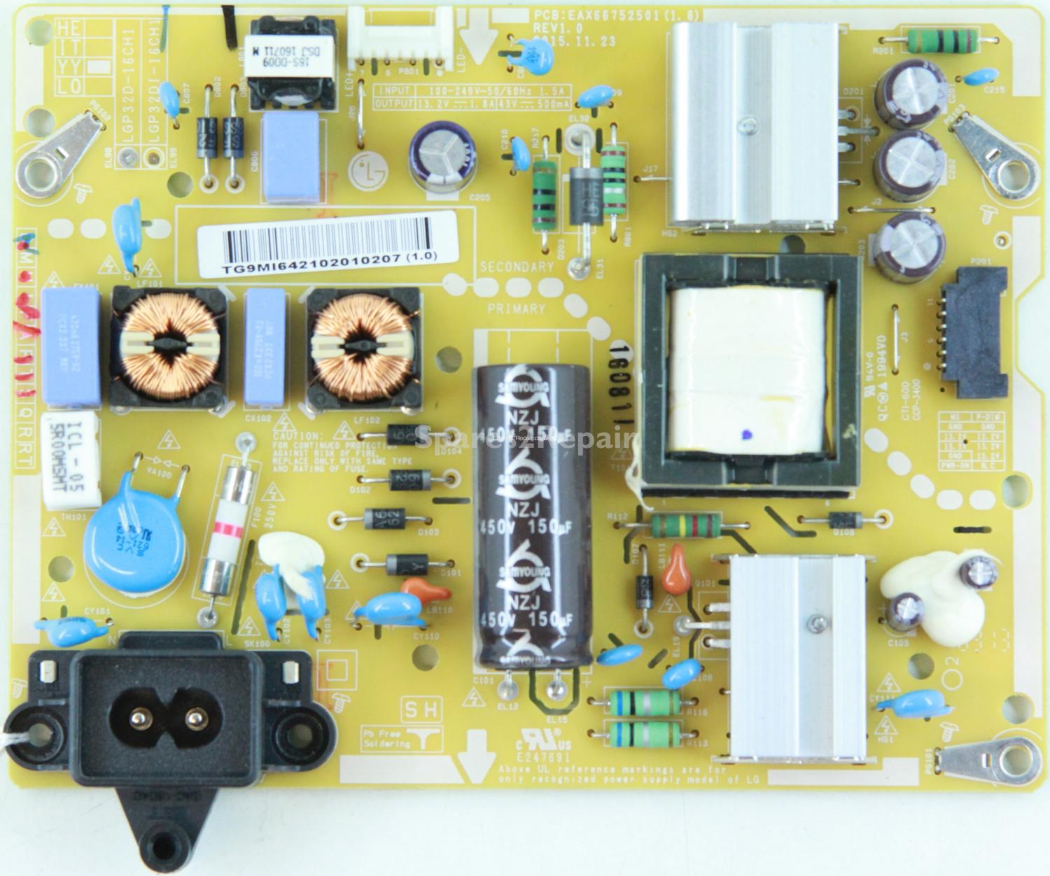 LG 32LH604V - Power Supply - EAY64210201 - REV1.0 - EAX66752501(1.8) - LGP32D-16CH1